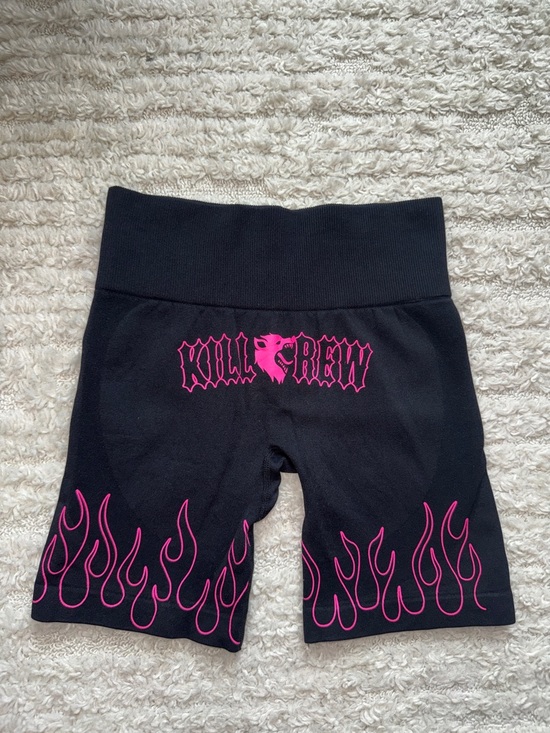 Kill Crew Pants - Kill Crew Seamless Flames Athletic Biker Shorts- Women’s Neon Hot Pink & Black